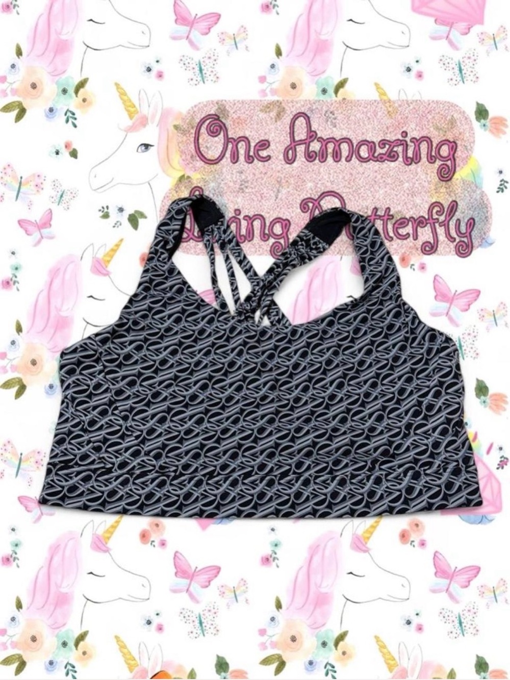 Victoria's Secret Black & Gray Patterned Strappy Sports Bra